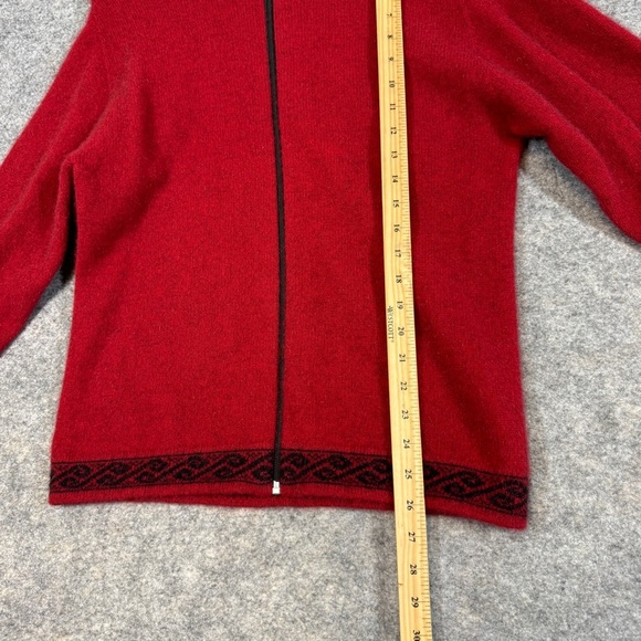 Lothlorian Red Wool Possum Blend Zip-Up Cardigan Sweater with Black Trim Women S - Picture 9 of 16
